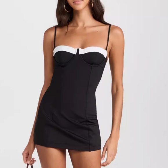NWT Staud Maeve Swim Dress - Blk/Whit - Picture 2 of 10